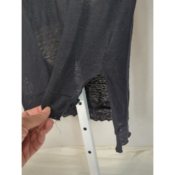 CHASER Linen Cutout Back Long Sleeve Black Top Small - Picture 4 of 9